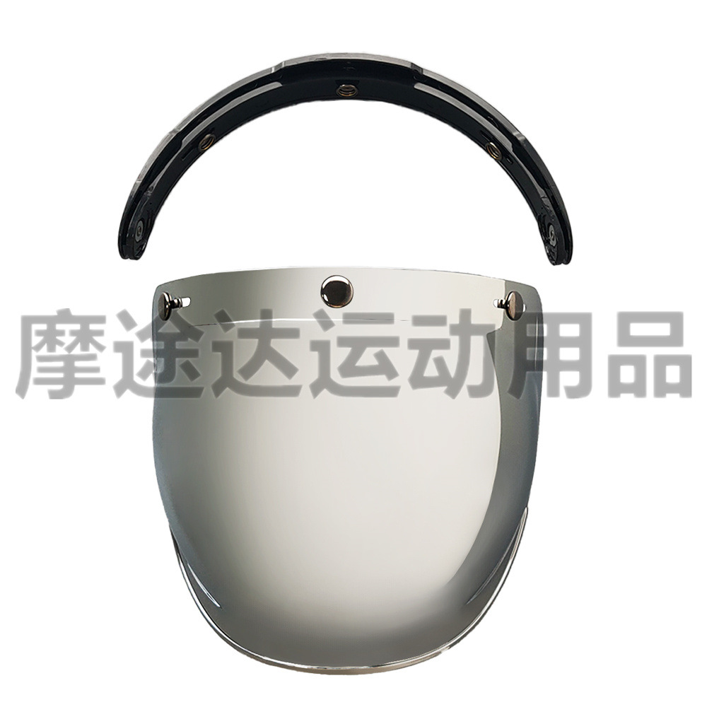 Retro Motorcycle Helmet Lens with Curved Surface, Three-Button Bubble Mirror, Multi-Color Windproof and Uv Protection Shield