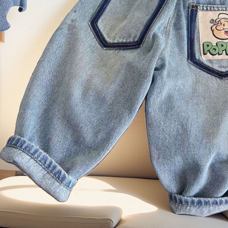 Versión coreana de los nuevos pantalones vaqueros guapos para niños, pantalones de moda de primavera para niños, pantalones de pierna recta casuales sueltos para bebés, ropa para niños