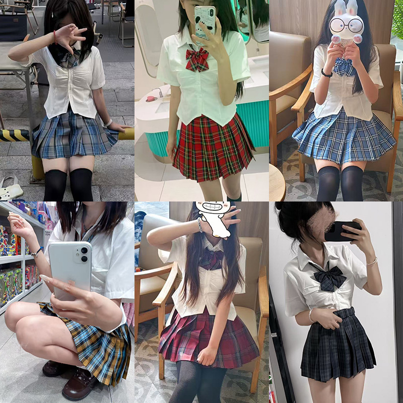 Japanese-Style Jk Uniform Tie Slim Straight Short-Sleeve Waist-Cinching Shirt Set Summer Student Original Authentic Skirt Japanese-Style Jk Uniform Tie Slim Straight Short-Sleeve Waist-Cinching Shirt Set Summer Student Original Authentic Skirt