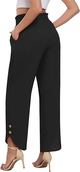 Women's High-Waisted Wide Leg Trousers Casual Drawstring Loose Business Style Adjustable Fit Bottoms_ecoleips.com