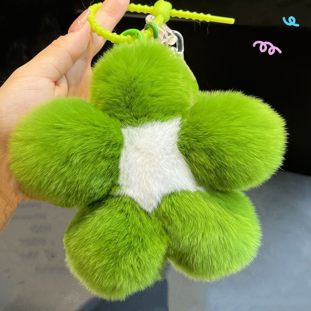 [Flor Linda] Real Rex conejo piel flor coche llavero colgante en línea celebridad ins felpa flor bolsa colgante