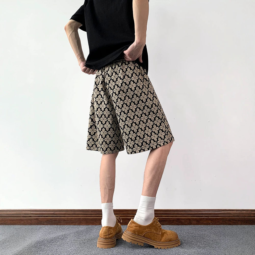 Herren-Shorts mit Hahnentrittmuster im Vintage-Stil (amerikanische High Street Fashion), 12,7 cm Innenbeinlänge, lässige, lockere Passform_voghion.com