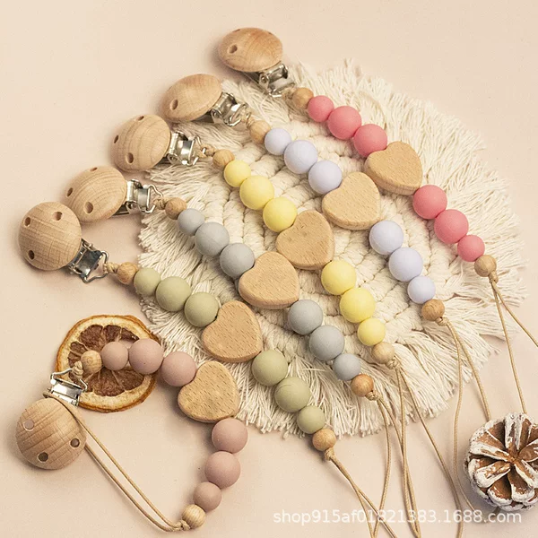 INS Nordic Style Maternal and Infant Products Pacifier Beech Wood Silicone Pacifier Chain Amazon Foreign Trade Anti-drop Chain
