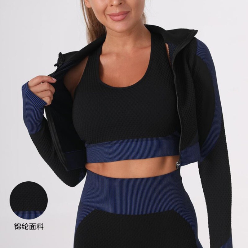 Seamless Knitted Yoga Cross-Border Quick-Drying Fitness Clothing Three-Piece Set for Women, High-Waisted Butt-Lifting Slim Sports Yoga Clothing