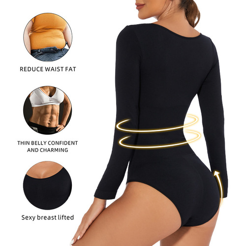 European and American one-piece underwear, tummy-tightening, butt-lifting, body-shaping one-piece, women's tight-fitting long-sleeved corset body-shaping garments