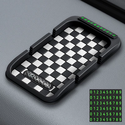 Anti-slip mat car mobile phone holder - black-and-white-lexus-logo-check-double-card-navigation-pad