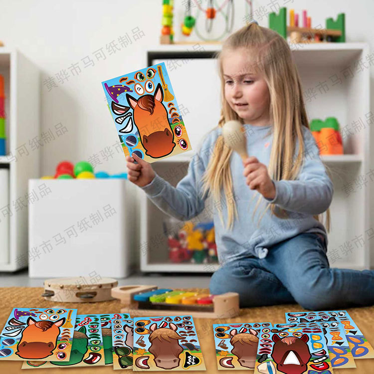 Pegatinas de caballo para niños DIY cara de caballo pegatinas divertidas juego de artesanía juego de carreras de caballos pegatinas de fiesta de cumpleaños