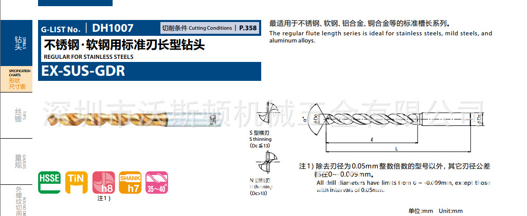 OSG授权代理 不锈钢用钻头 EX-SUS-GDR 3.55 8597355