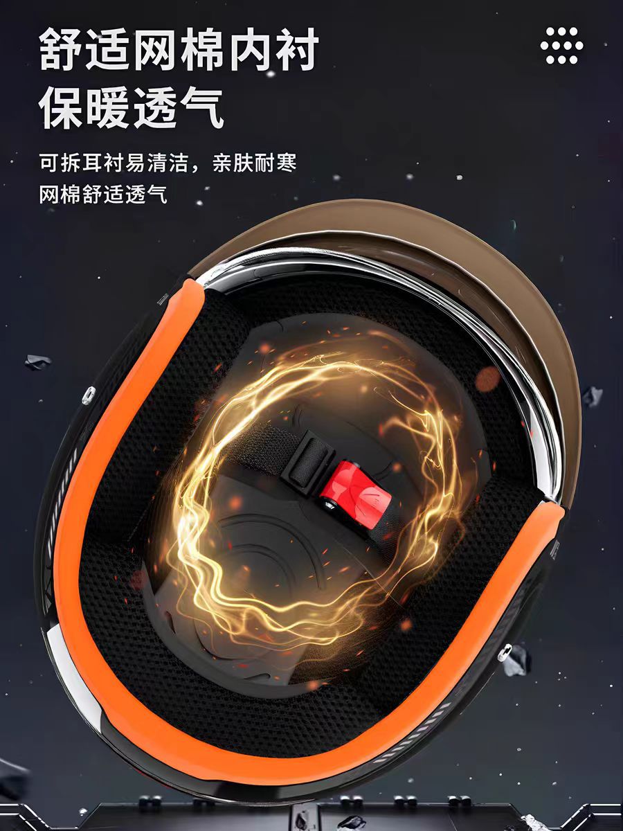 3C Certified Electric Motorcycle Helmet Push-Type Men's and Women's All-Season Half Helmet Winter Warm Cycling Helmet