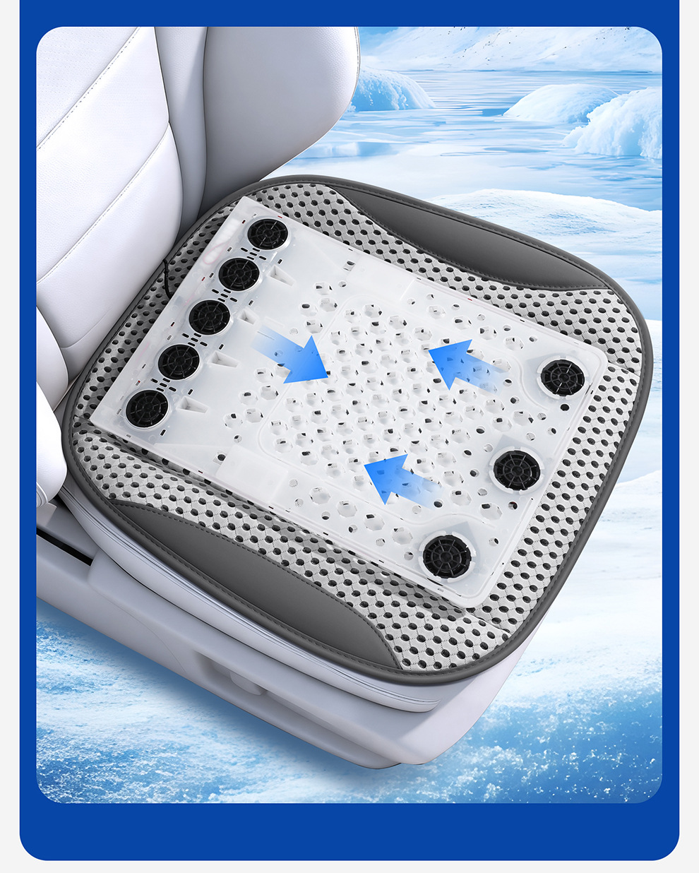 Car Seat Cushion, Summer Cooling and Ventilating Seat Cushion, Breathable and Heat-Dissipating, Household USB Fan Seat Cushion, Car Ice Silk Cooling Cushion