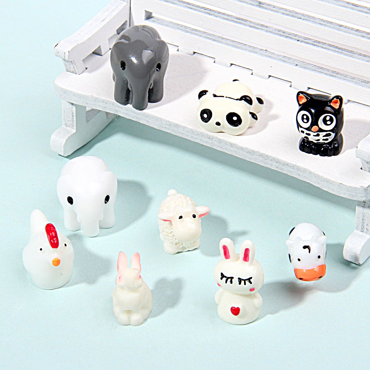 Adornos de resina en miniatura de animales tridimensionales, vaca, panda, micro-paisaje, accesorios para pendientes de jardinería.