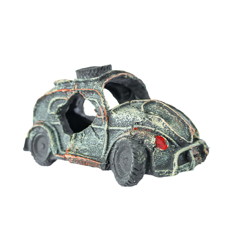 Venta caliente decoración de acuarios restos de coche pecera paisajismo resina pescado camarones adorno esquivar coche viejo autobús spot