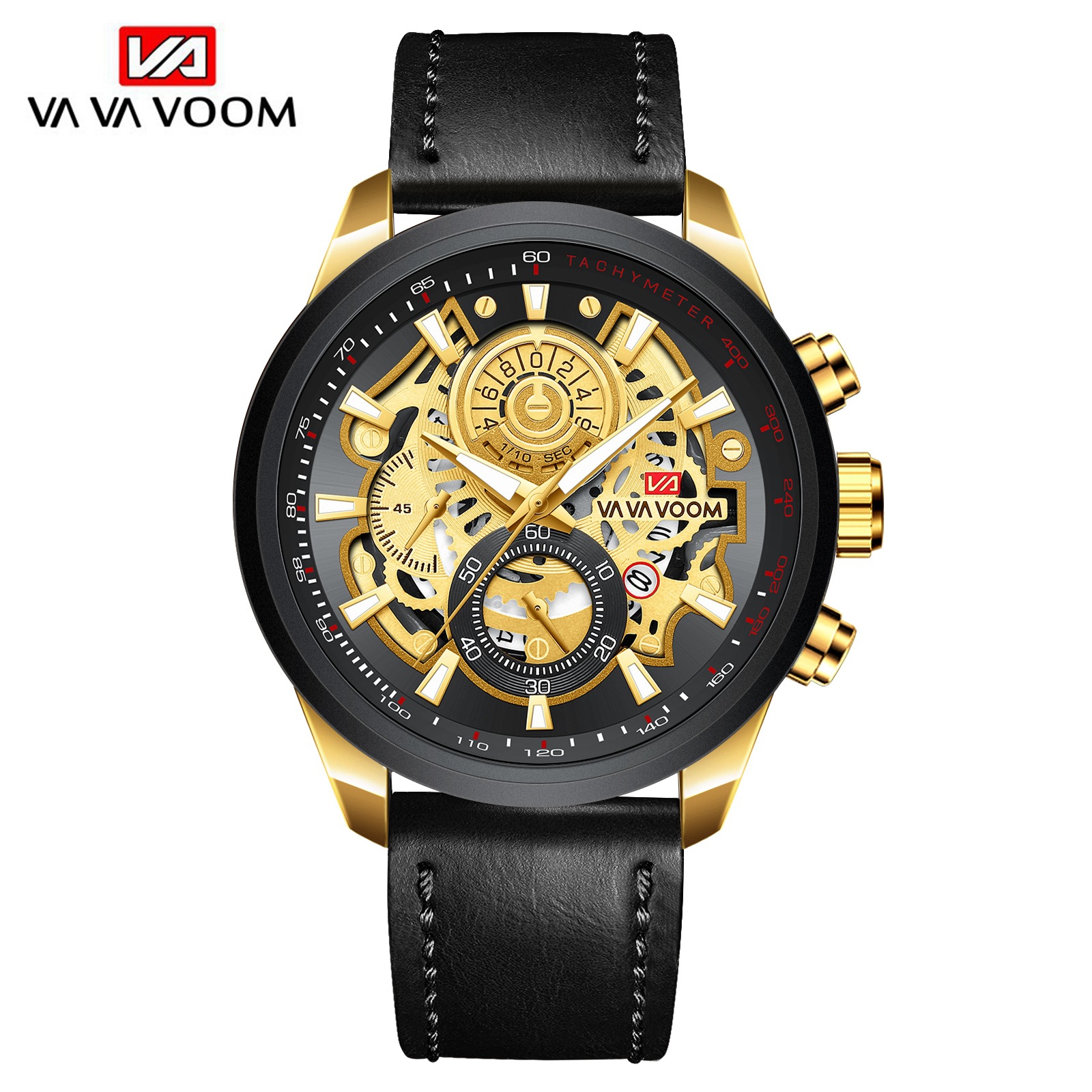 Black Gold Men's Business Non-automatic Mechanical Multi-function Watch Sports Watch Luminous Calendar Belt Watch