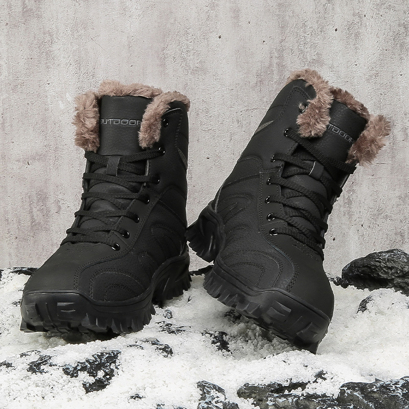 Nuevos deportes casuales transfronterizos para hombres al aire libre calentamiento de algodón botas de nieve de moda al aire libre zapatos de montaña negros con veludo