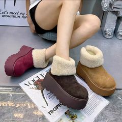 ファッション部族のフリースボタン付きスノーブーツ、女性用、2025年秋冬新作、厚底、身長アップ、裏起毛、厚手、快適な綿靴