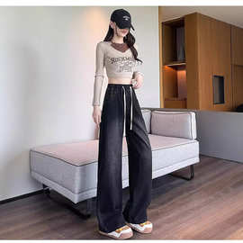 中学生大童一体绒直筒牛仔裤女秋冬大码加长高个子羊羔绒裤子特厚