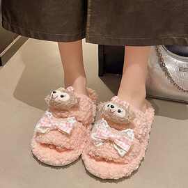 2026新款雪莉玫棉拖鞋女秋冬季可爱毛绒茸茸拖鞋保暖防滑臭家居