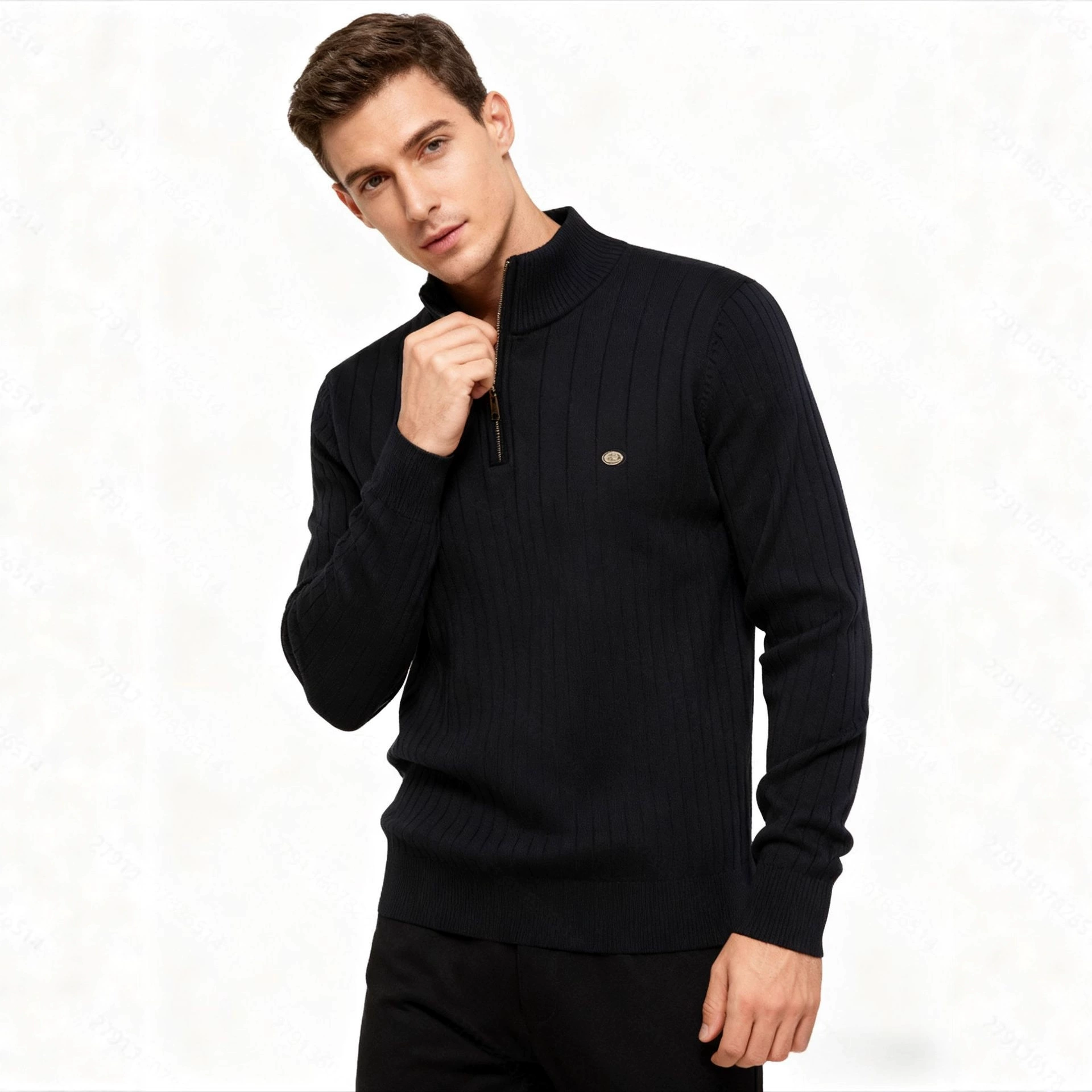 Новый европейский код трансграничный осенний и зимний стоячий воротник мужской свитер полузастежка на молнии сплошной цвет вязаный свитер высокого качества внешней торговли мужской одежды