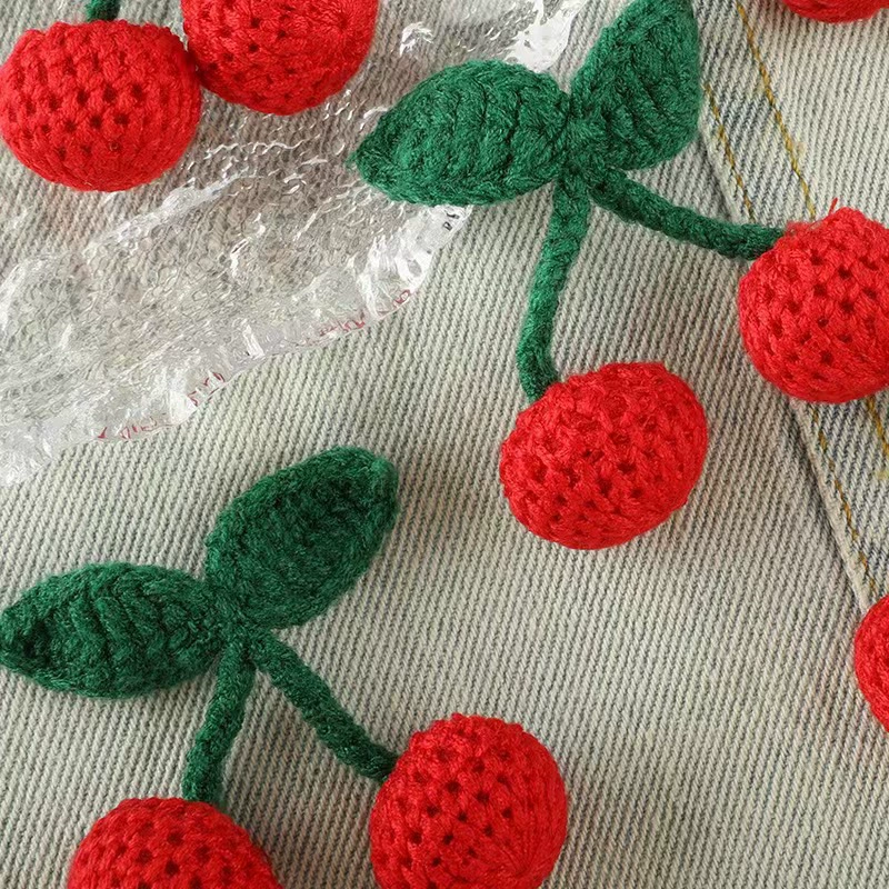 Ручной крючок Green Leaf трехмерный вишнево-красный шерстяной материал шпилька аксессуары для волос Интернет-знаменитости серьги подвески аксессуары ручной работы