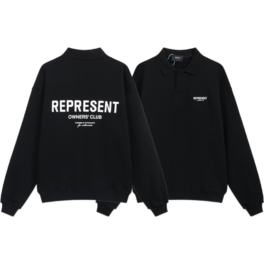 Cross-border REPRESENT letter slogan impresión High Street hombres sueltos suéter de solapa casual de las mujeres camisa de polo de moda