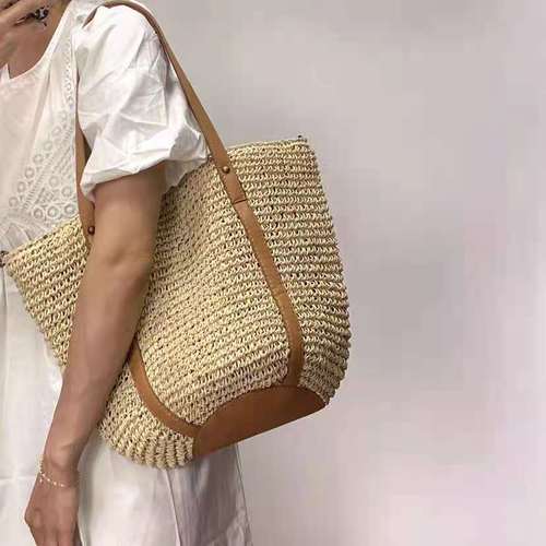  new summer style large-capacity bucket bag vegetable basket one-shoulder woven straw large bag ins holiday casual women's bag