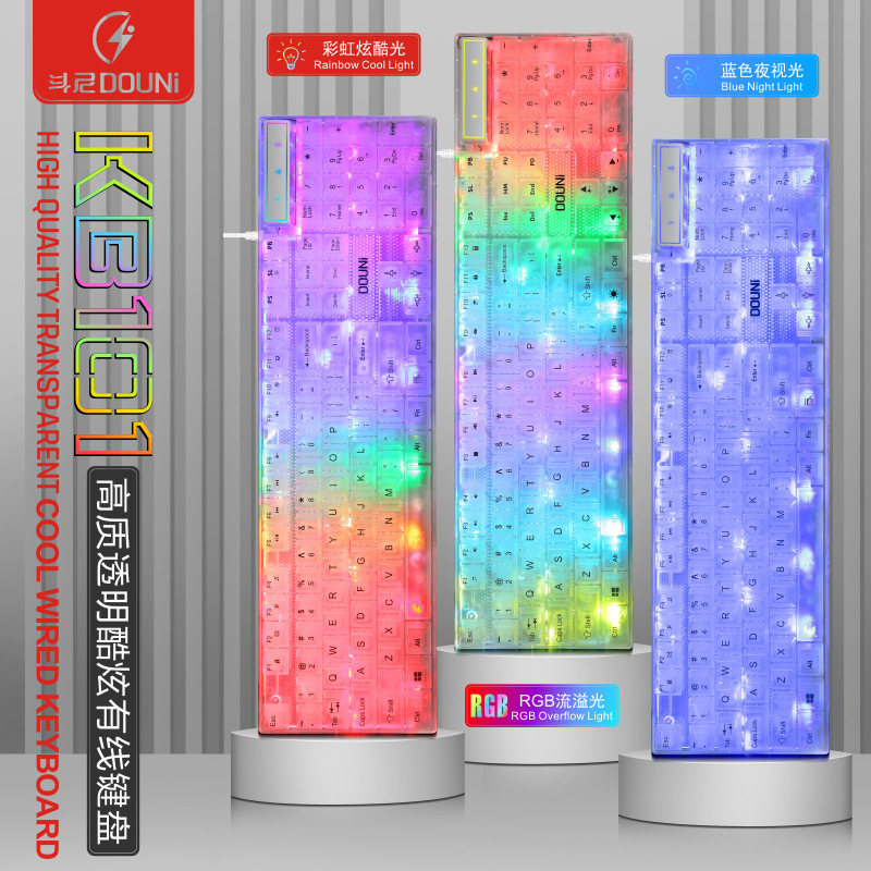 Dou Ni Kb101 Colorful Luminous Rgb Transparent Keyboard Mechanical Feel Laptop Gaming Wired Keyboard