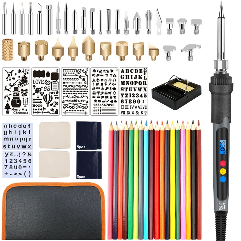 Трансграничная пирография резьба цифровой дисплей Электрический паяльник костюм пожарная ручка горячее тиснение паяльная щетка набор для сжигания дерева паяльник
