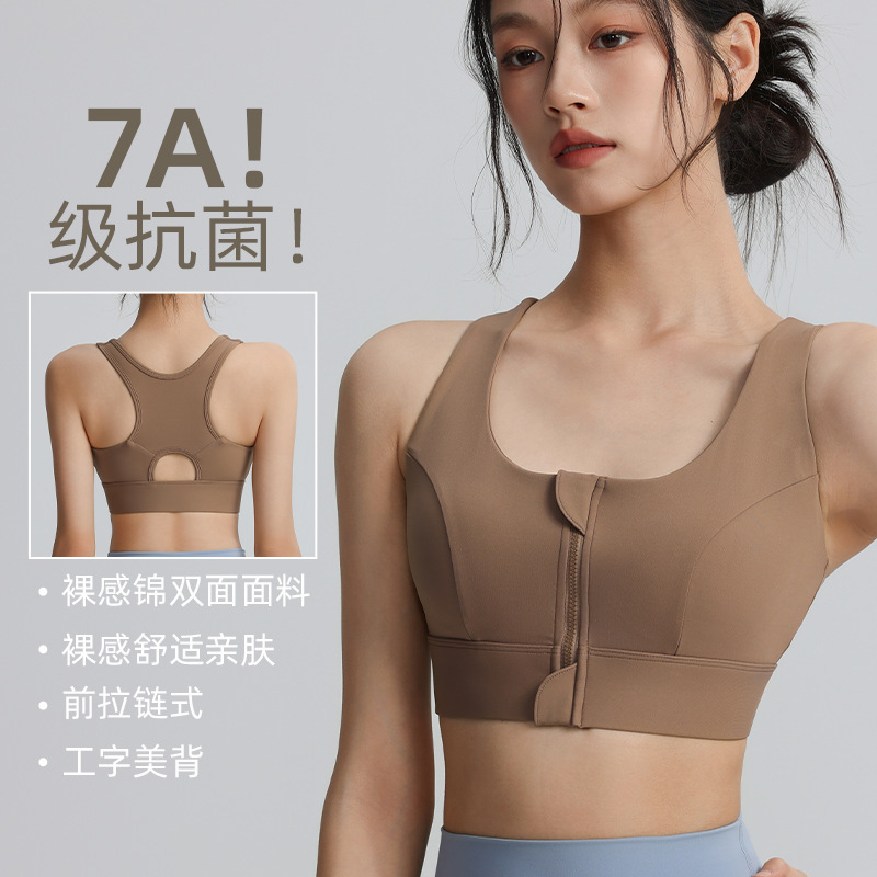 Front Zipper Sports Bra Fixed Cup Shock-Proof Push-Up Running Yoga Bra Anti-Sagging Back Fitness Vest for Women