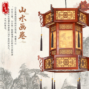 中式实木三层仿古六角宫灯茶楼火锅店寺庙大堂餐桌大门口羊皮吊灯-阿里巴巴