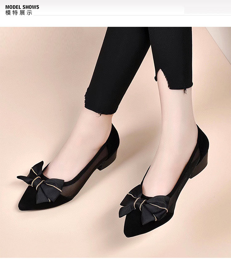 Giày ballet nữ mũi nhọn đế bằng da thật lưới thoáng khí — Màu đen gót 5cm chi tiết 2