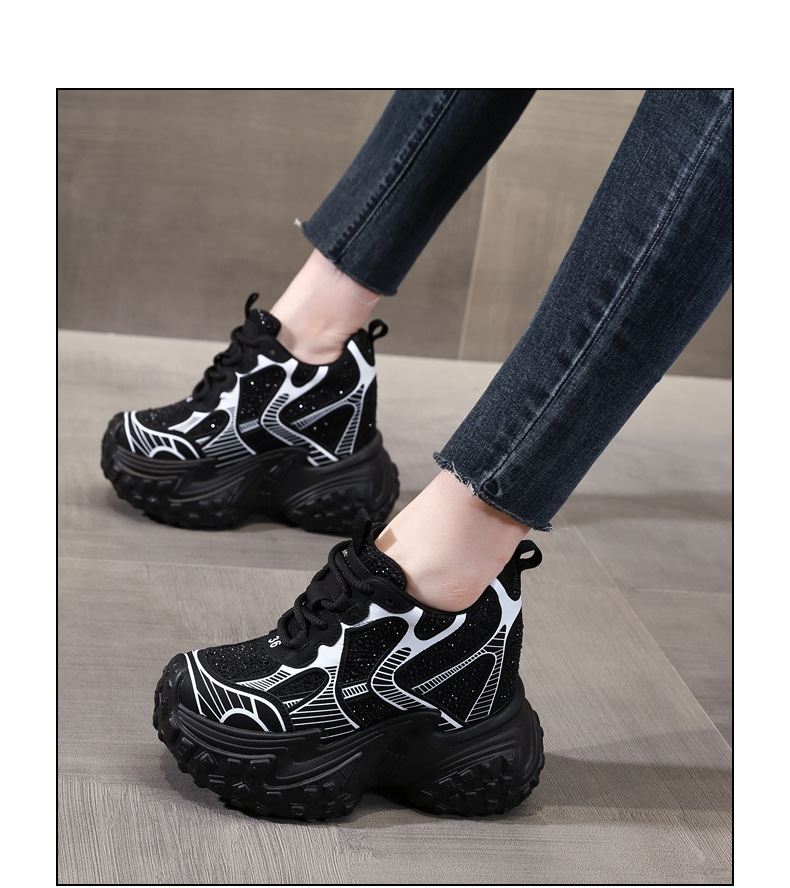 Giày sneaker nữ đế dày độn cao bên trong, phong cách bánh mì thoáng khí — Màu đen chi tiết 18