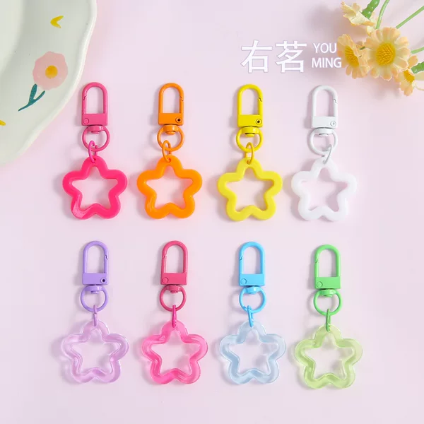 New Colorful Cut Out Five-Pointed Star Keychain Revolving Door Buckle Accessories DIY Handmade Jewelry Accessories Materials Wholesale