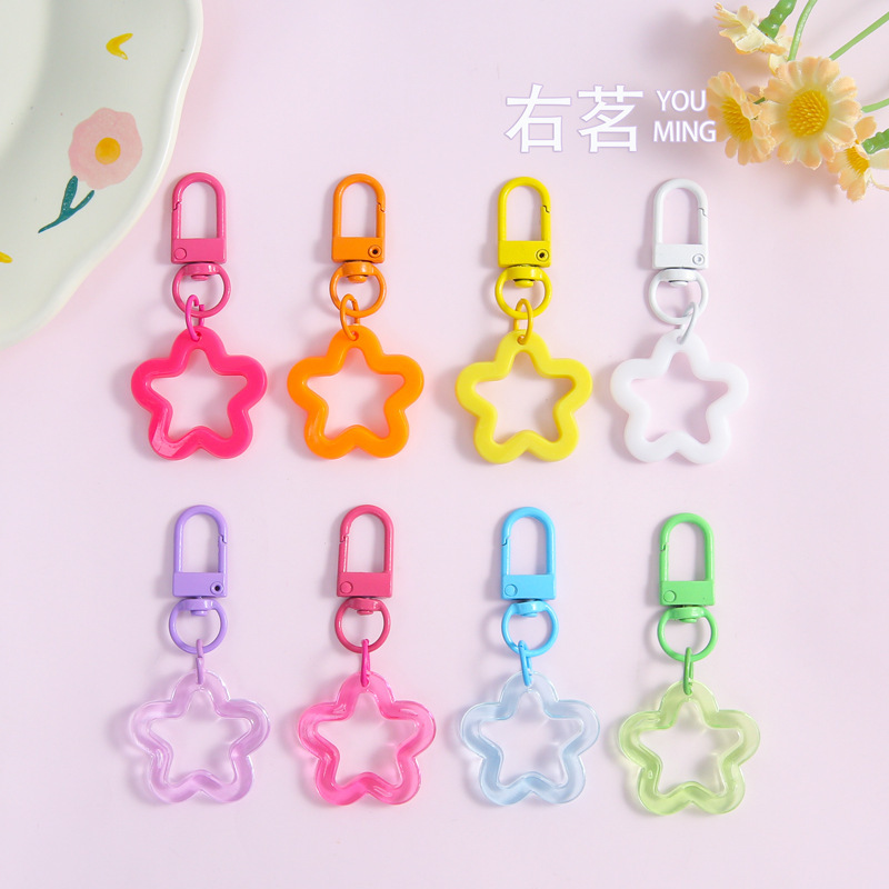 New Colorful Cut Out Five-Pointed Star Keychain Revolving Door Buckle Accessories DIY Handmade Jewelry Accessories Materials Wholesale
