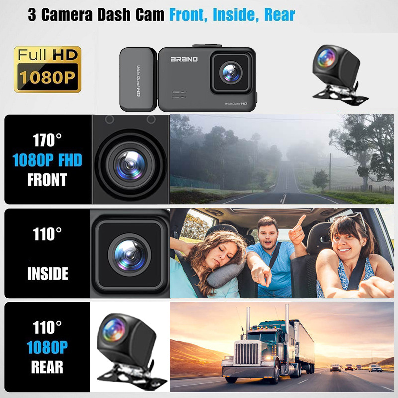Multi-function three-recording driving recorder super wide-angle infrared night vision support WiFi reversing image parking monitoring