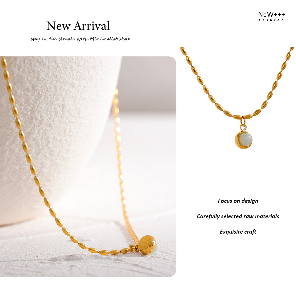 Retro Geometric Titanium Steel Plating Natural Stone Pendant Necklace