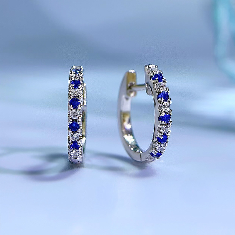 6g Weight 1 Pair Lady Multicolor Inlay Sterling Silver Zircon Hoop Earrings