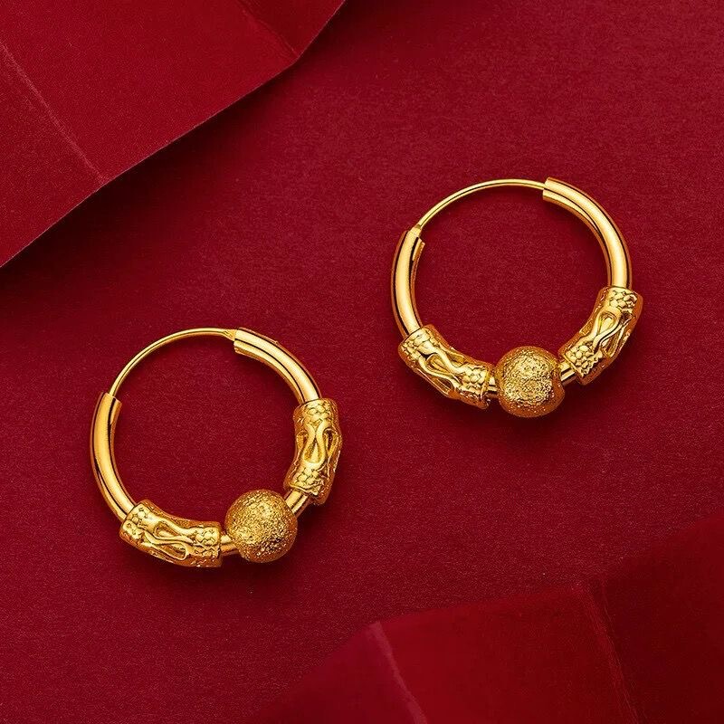 Live Broadcast of Vietnamese Sand Gold Fortune Bead Earrings, Zinc Alloy Gold-Colored Smooth Small Gold Beads Fortune Beads Women's Earrings Wholesale
