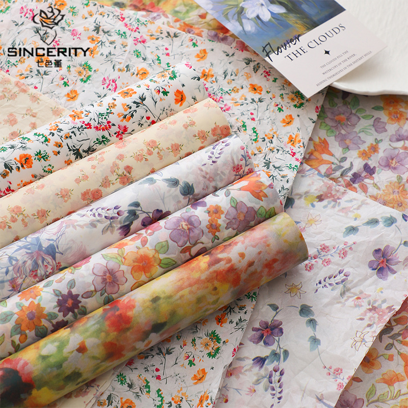 Siete colores, rojo, flor de colza, forro de papel de Sydney, pliegues, papel de embalaje de ramo de fondo de bricolaje, papel de embalaje de regalo