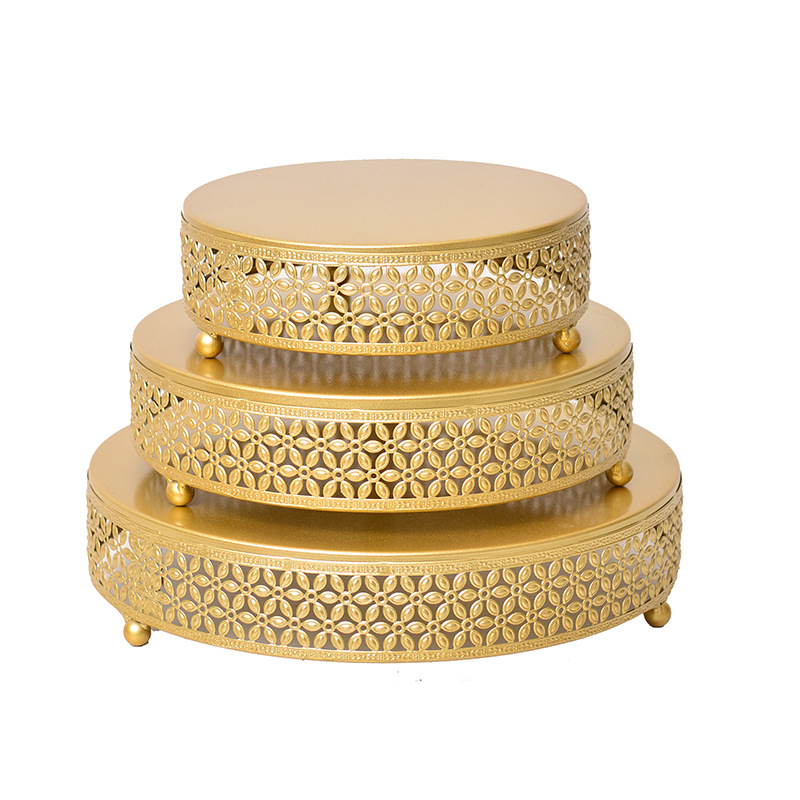 Amazon estilo Europeo de la boda decoración de la mesa de accesorios placa de la torta redonda estante de la torta de hierro plato de fruta bandeja de postre lote image 6