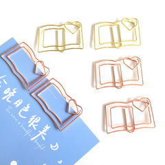 Electroplated colorful paper clip creative book-shaped metal unique clip rose gold paper clip holder wholesale