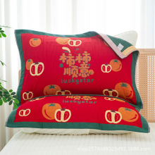 52X78cm纯棉纱布枕巾加大加厚8层纱布高档单人情侣结婚喜庆红枕巾