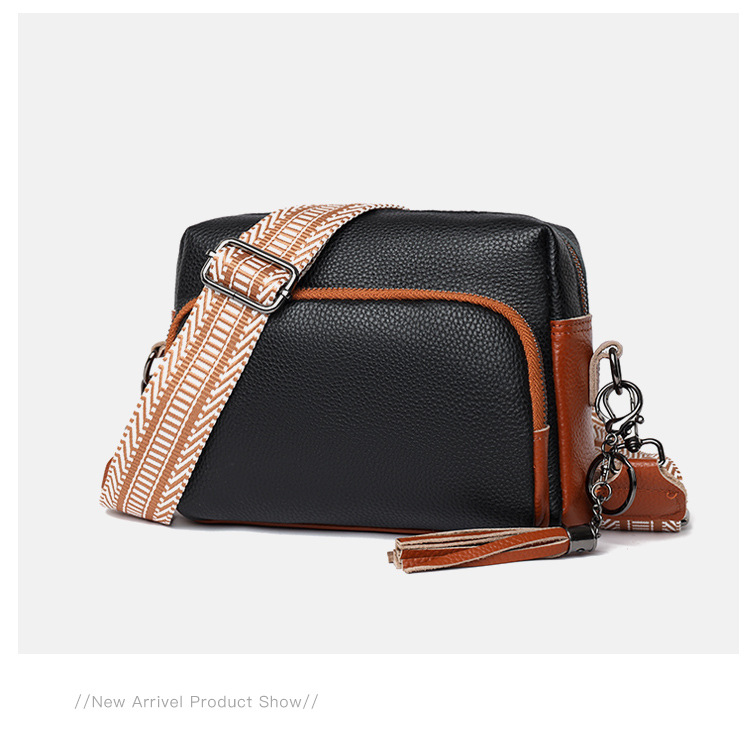 all match pure leather shoulder messenger bag Cross border first layer cowhide small square bag Tassel genuine leather bag_voghion.com