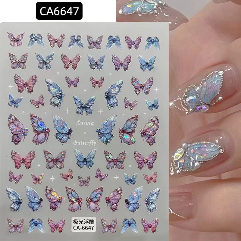 Internet Celebrity Aurora Butterfly Z Nail Stickers 5D Embossed Three-Dimensional Shell Light Butterfly DIY Nail Art Stickers Accessories Ca