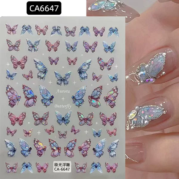 Internet Celebrity Aurora Butterfly Z Nail Stickers 5D Embossed Three-Dimensional Shell Light Butterfly DIY Nail Art Stickers Accessories Ca
