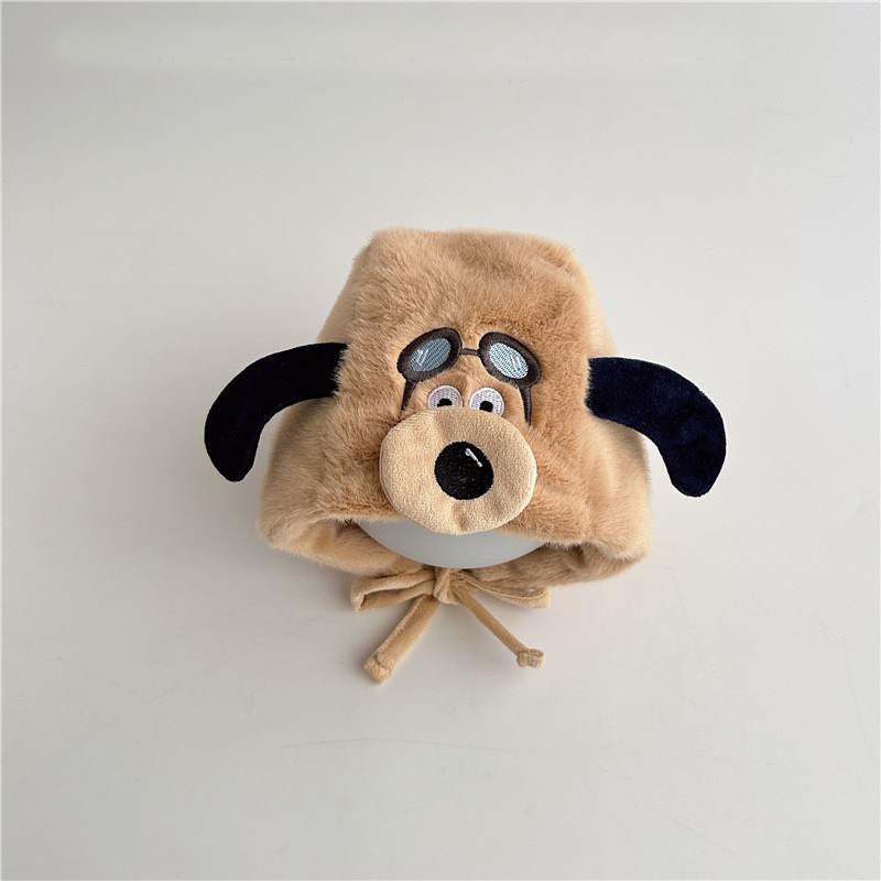 Bebé sombrero de peluche invierno caliente más peluche grueso sombrero protector de orejas lindo perro volador para niños y niñas correa sombrero frío