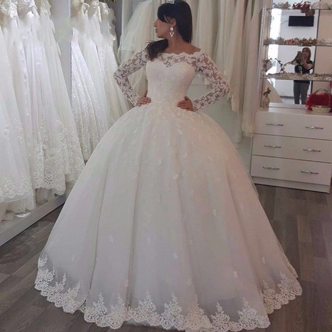Vestido de novia de encaje con un solo hombro, estilo nuevo 2026, manga larga, elegante y adelgazante, para Amazon, AliExpress y Europa.