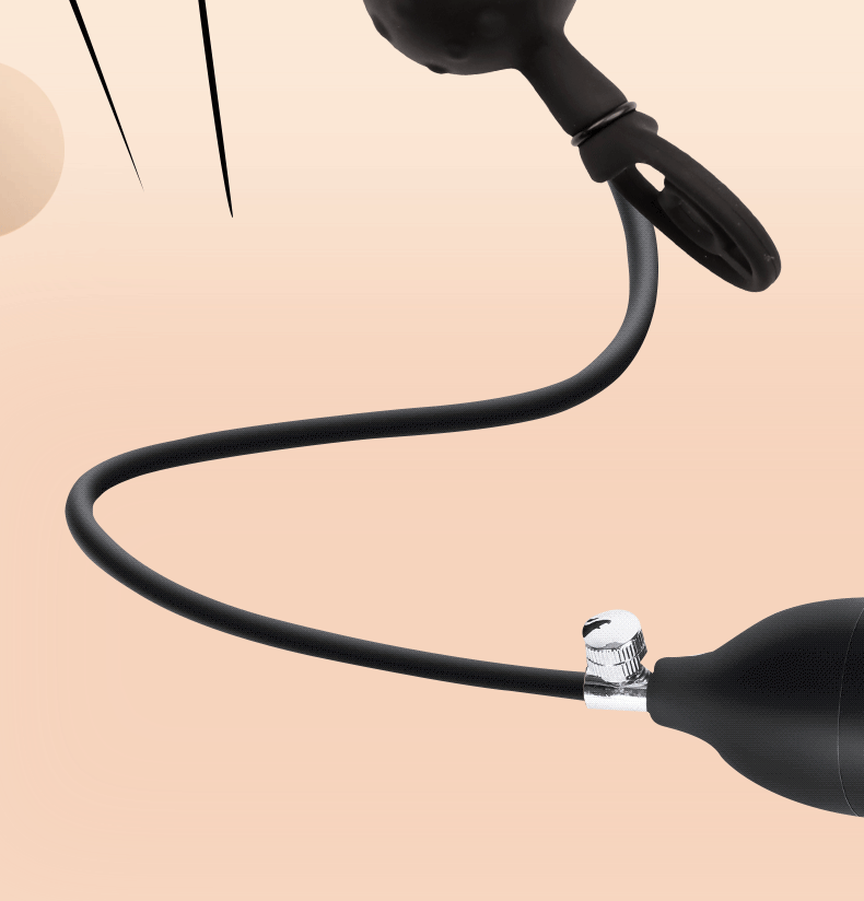 Detachable Inflatable Anal Plug with Steel Balls, Black Silicone, 3-Bead Expander — detail image 2