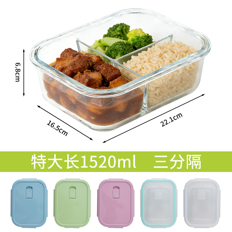 Caja de almuerzo de vidrio que se puede utilizar para calentar el recipiente de microondas, caja de sellado de refrigerador con cubierta sellada para estudiantes de trabajo, caja de preservación de alimentos