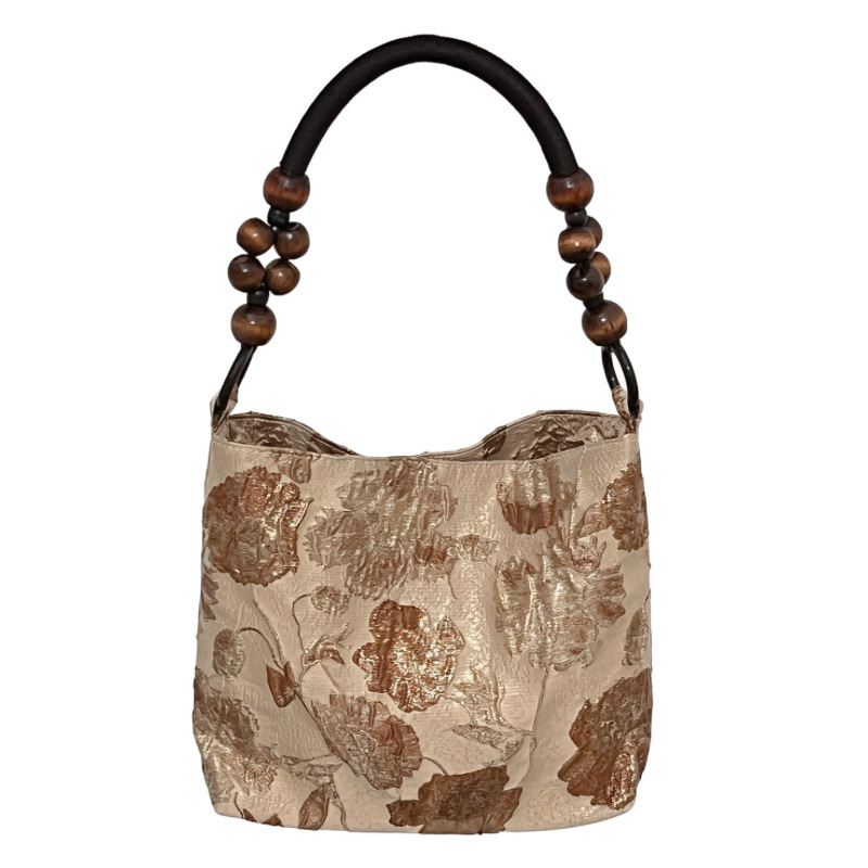 2023 Estate Marrone Jacquard Ascellare Instagram Nuovo Cinese Perline di Legno Tessitura Catena Singola Borsa a Tracolla per Le Donne_voghion.com