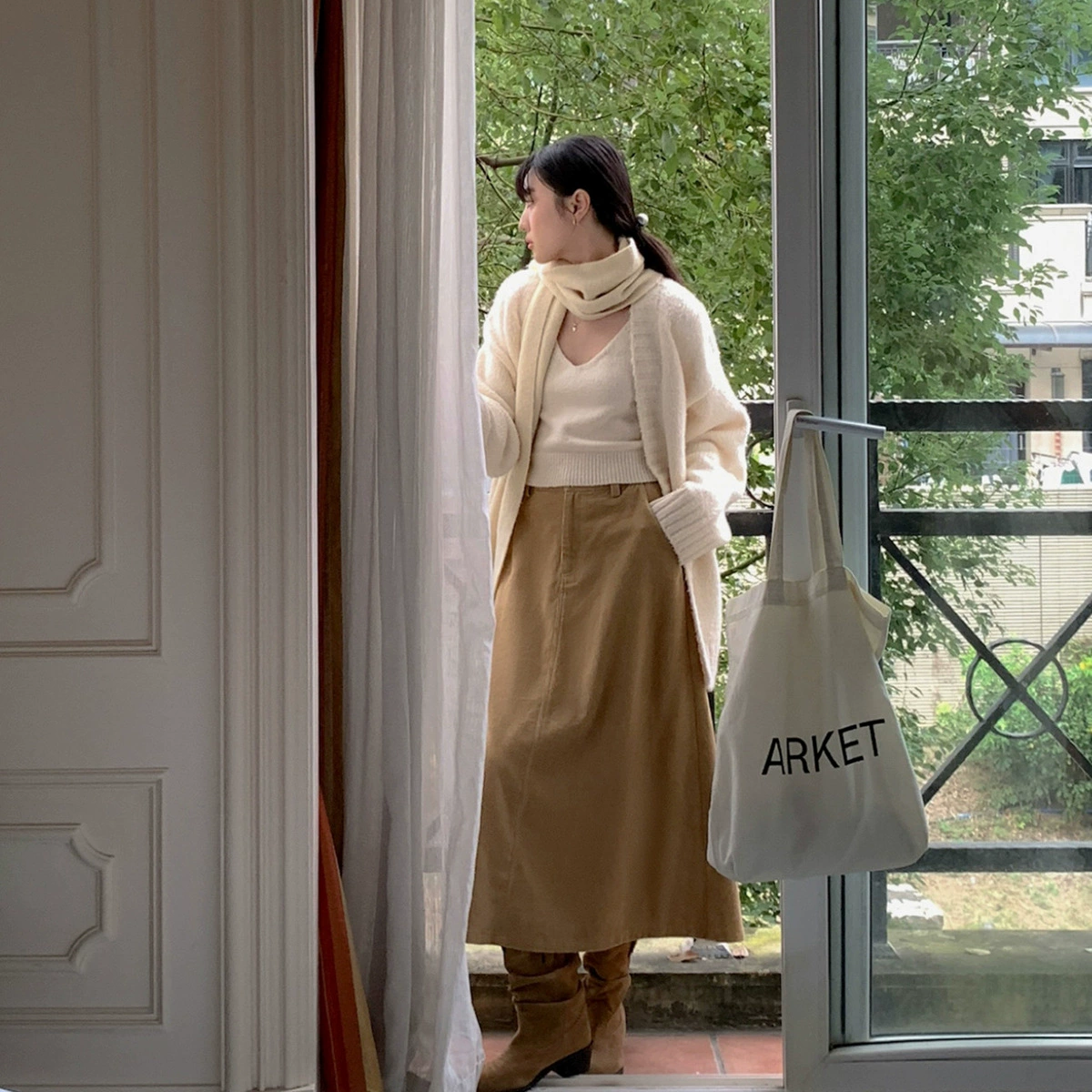 Юбка Eun Ou inbyin Maillard, юбка средней длины, стройнящая верхняя юбка с высокой талией, универсальная Зимняя юбка для детей